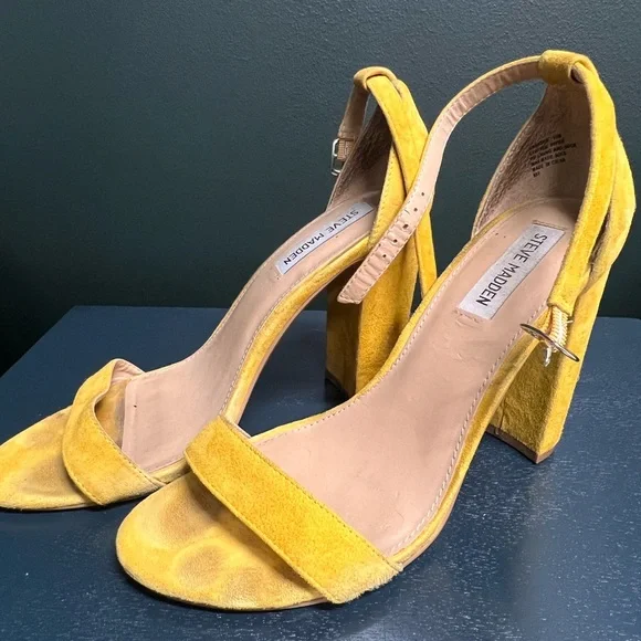 Steve Madden suede mustard yellow heeled sandals size 10 - Picture 4 of 4